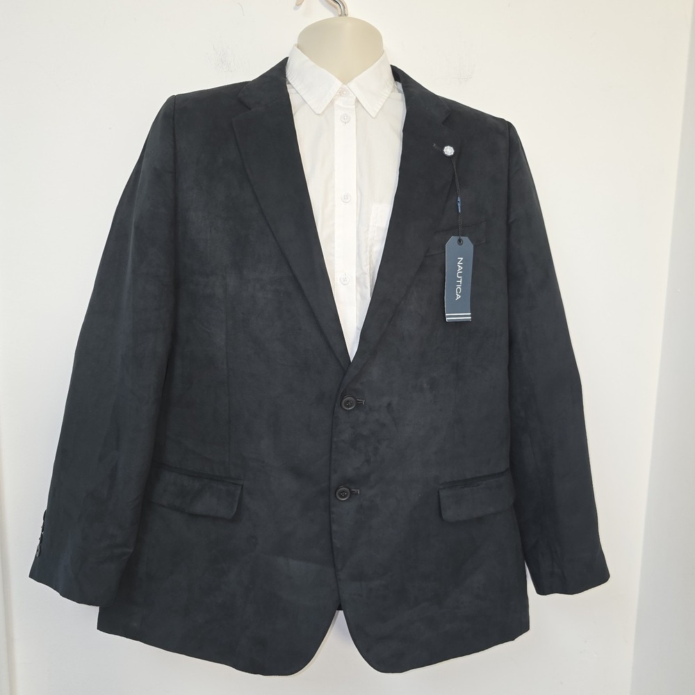 Nautica Mens Black Modern-Fit Faux-Suede Blazer Suit Sport Coat Jacket Sz 44 NWT